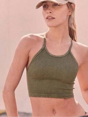 FP Movement Olive Green Happiness Runs Cropped Tank